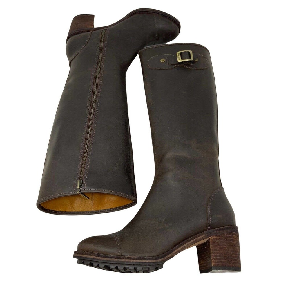 Hunter Women’s May Tall Brown Leather Heeled Riding Boots US 7 EU 37 UK 4.5 - Picture 3 of 6